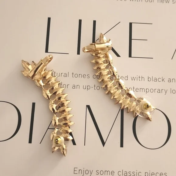 CZ MARQUISE Faceted Gold Statement Cuff Climbing Earrings Wedding Bridal - Picture 9 of 13